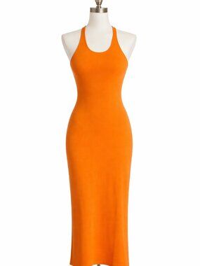 ALC Marc Ribbed Bodycon Midi Dress Tangerine S